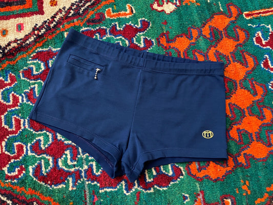 Vintage 1970s Navy Blue Zip Pocket Swim Shorts