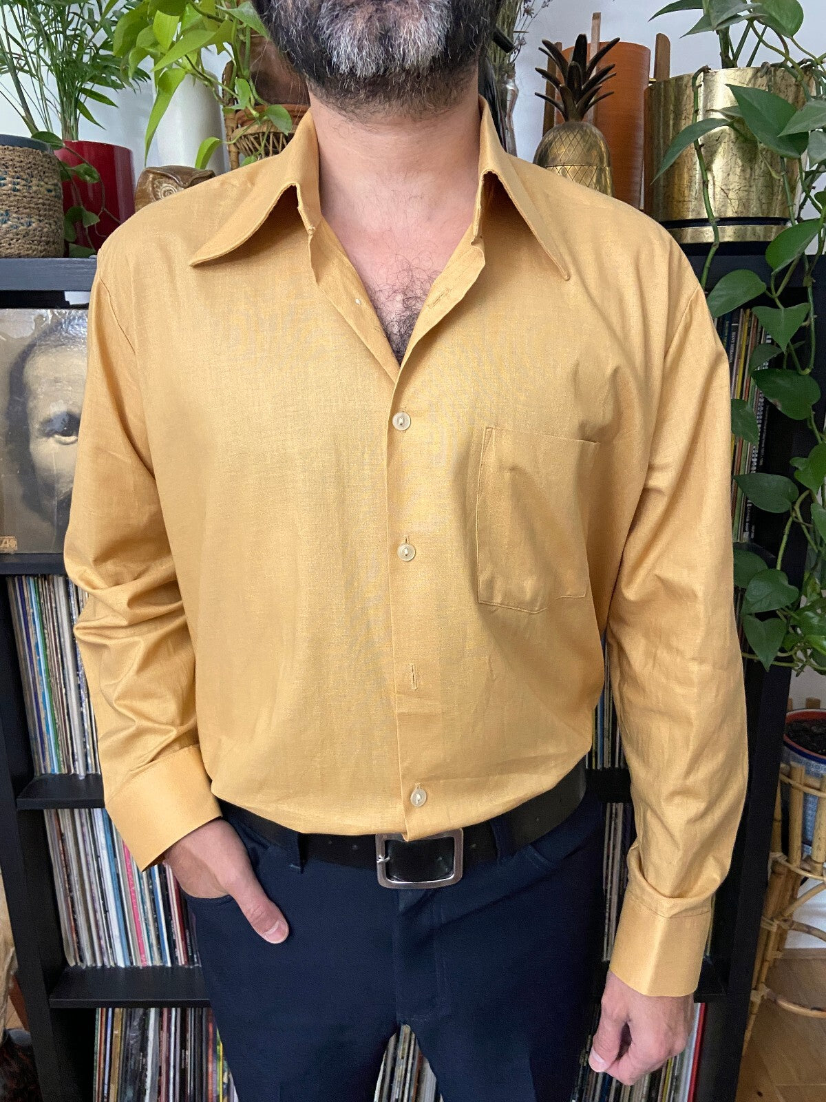 Vintage 1970s Mustard Deadstock Dagger Collar Shirt