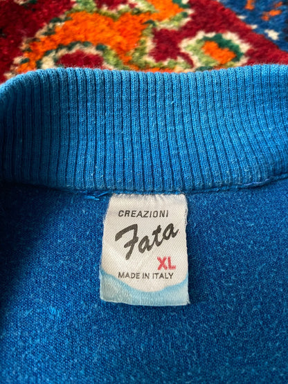 Vintage 1970s Italian Blue Velour Track Top