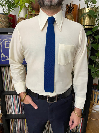 Vintage 1970s Blue Japanese Silk Woven Knit Tie
