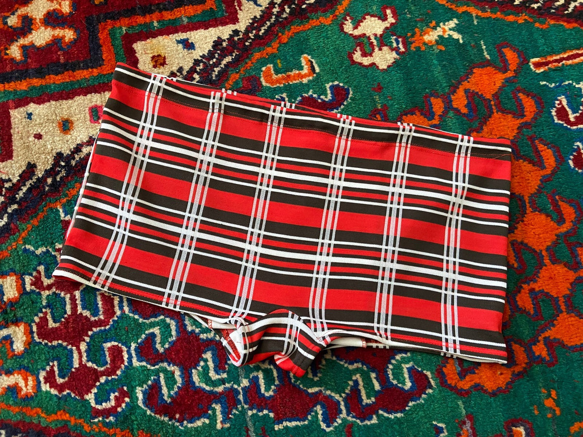 Vintage 1970s Red & Brown Check Swim Shorts