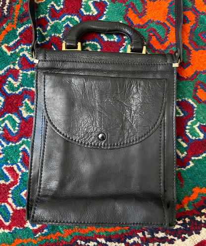 Vintage 1970s Black Leather Satchel Bag