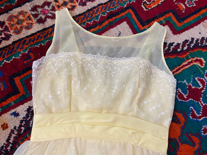 Vintage 1960s Pale Lemon Tiered Party Dress