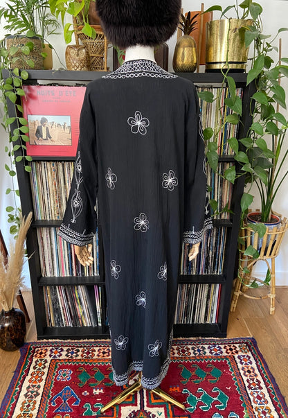 Vintage 1970s Black & Silver Embroidered Kaftan