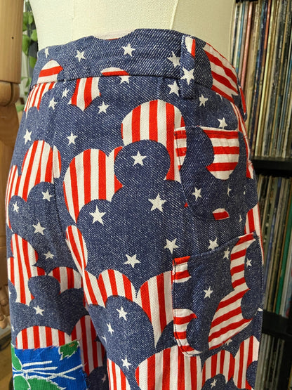 Vintage 1970s Stars & Stripes Patchwork Flared Bellbottom Trousers W30