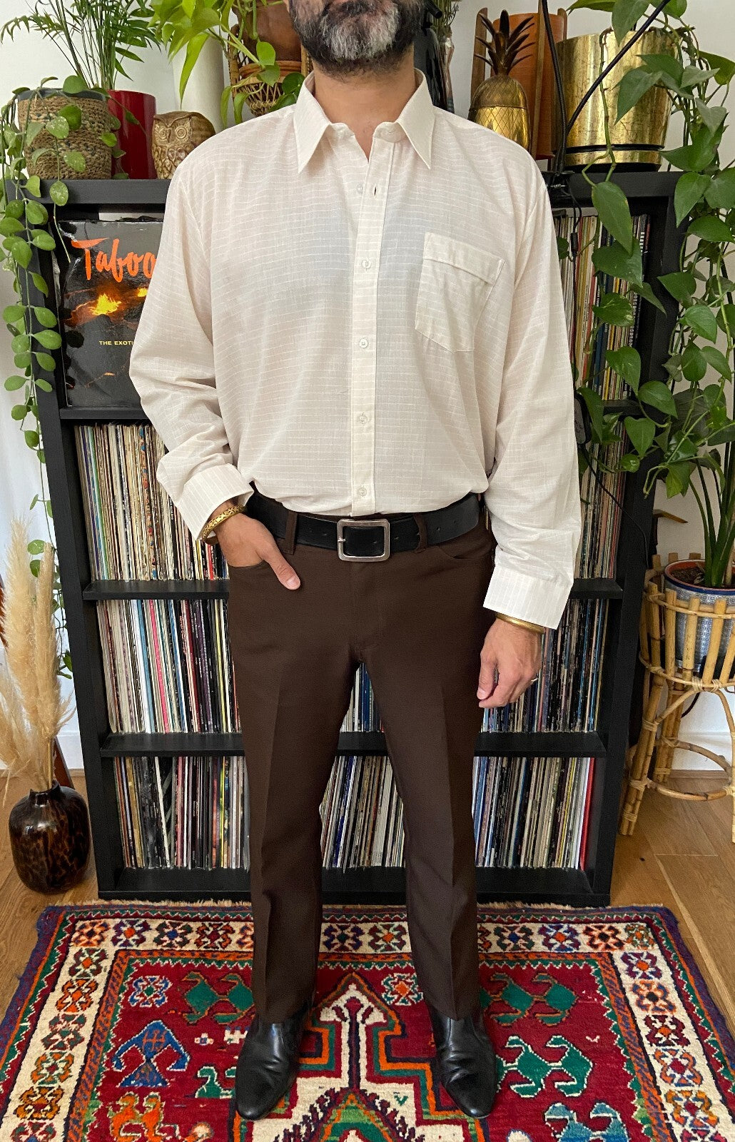 Vintage 1970s Beige Striped Deadstock Shirt