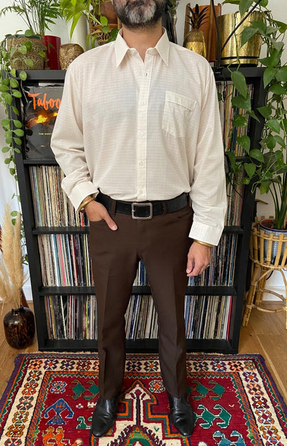 Vintage 1970s Beige Striped Deadstock Shirt