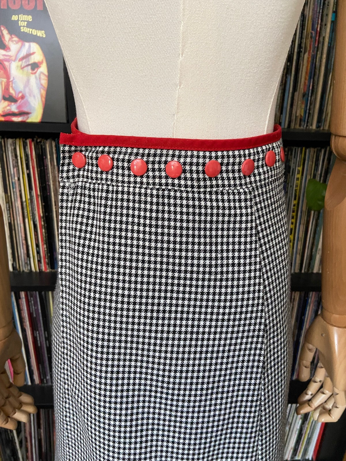 Vintage 1970s Black & White Houndstooth Apron Dress