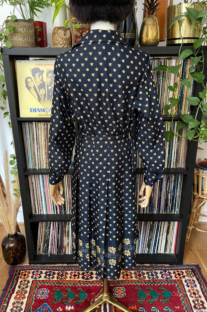 Vintage 1970s Navy Dagger Collar Blouse & Skirt Set
