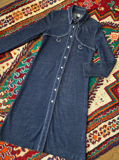 Vintage 1970s Denim Look Button Down Dress