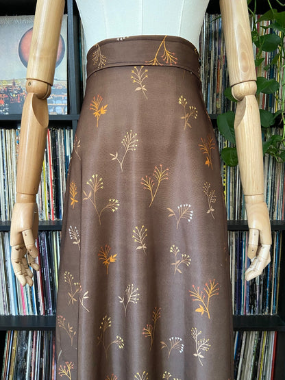 Vintage 1970s Brown Floral Maxi Skirt