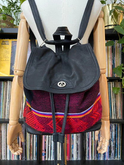 Sabrina Tach Black Leather Pink Fabric Backpack