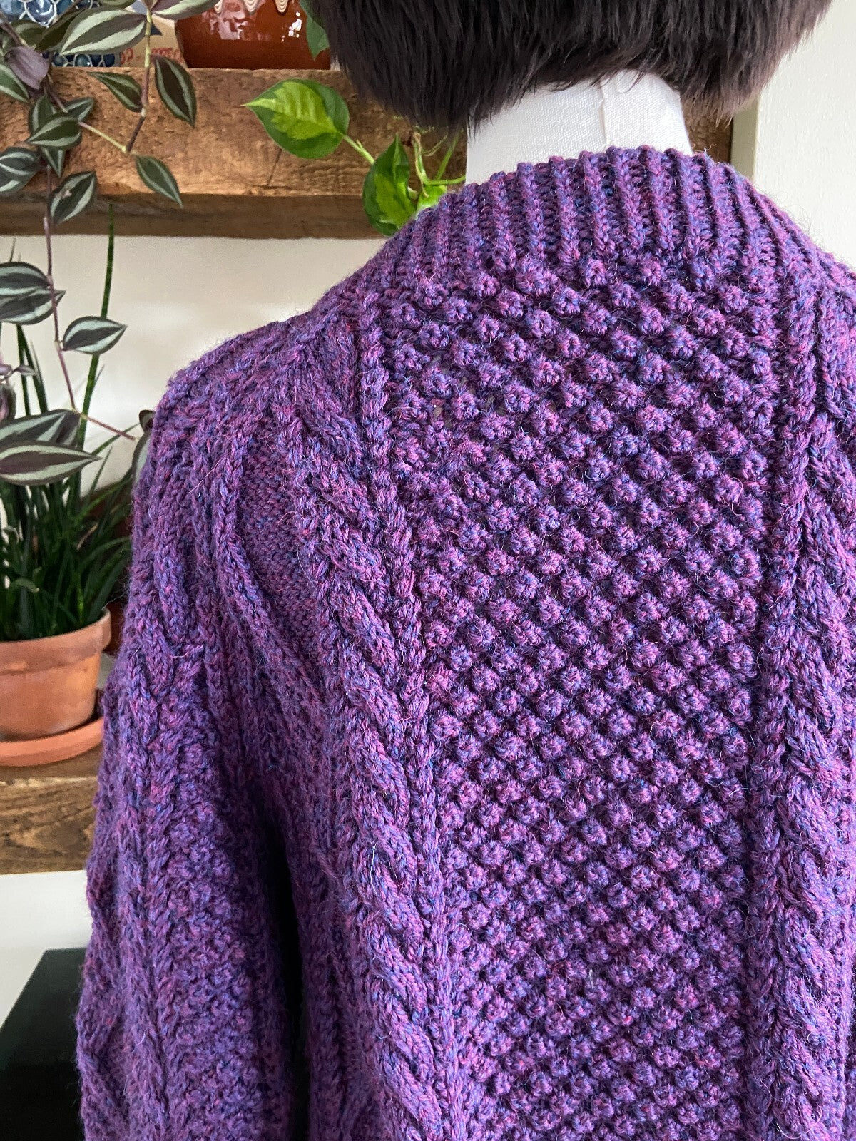 Vintage 1980s Purple Aran Fisherman Jumper