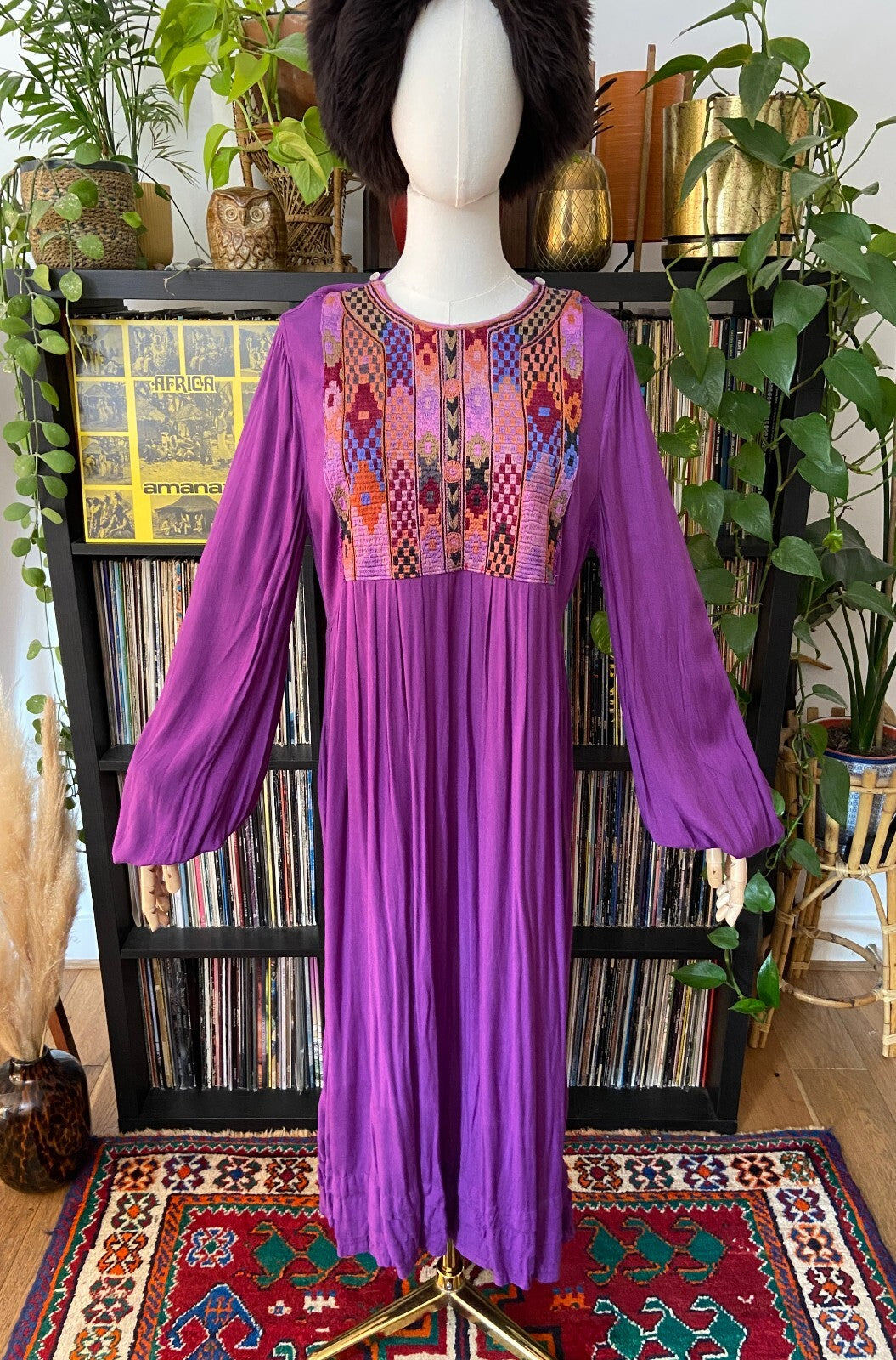 Vintage 1970s Purple Afghan Maxi Dress