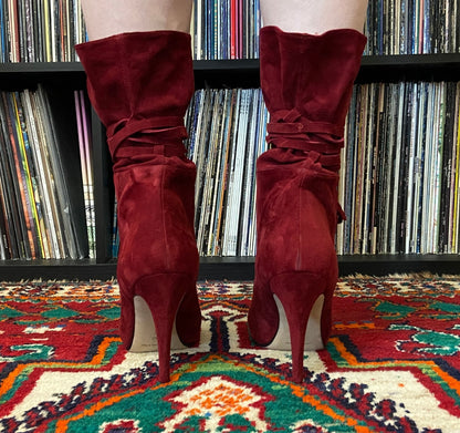 Manolo Blahnik Red Suede Cavamod Boots UK 7