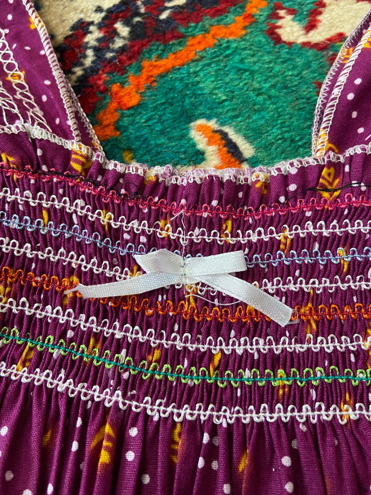 Vintage 1970s Purple Print Peasant Dress