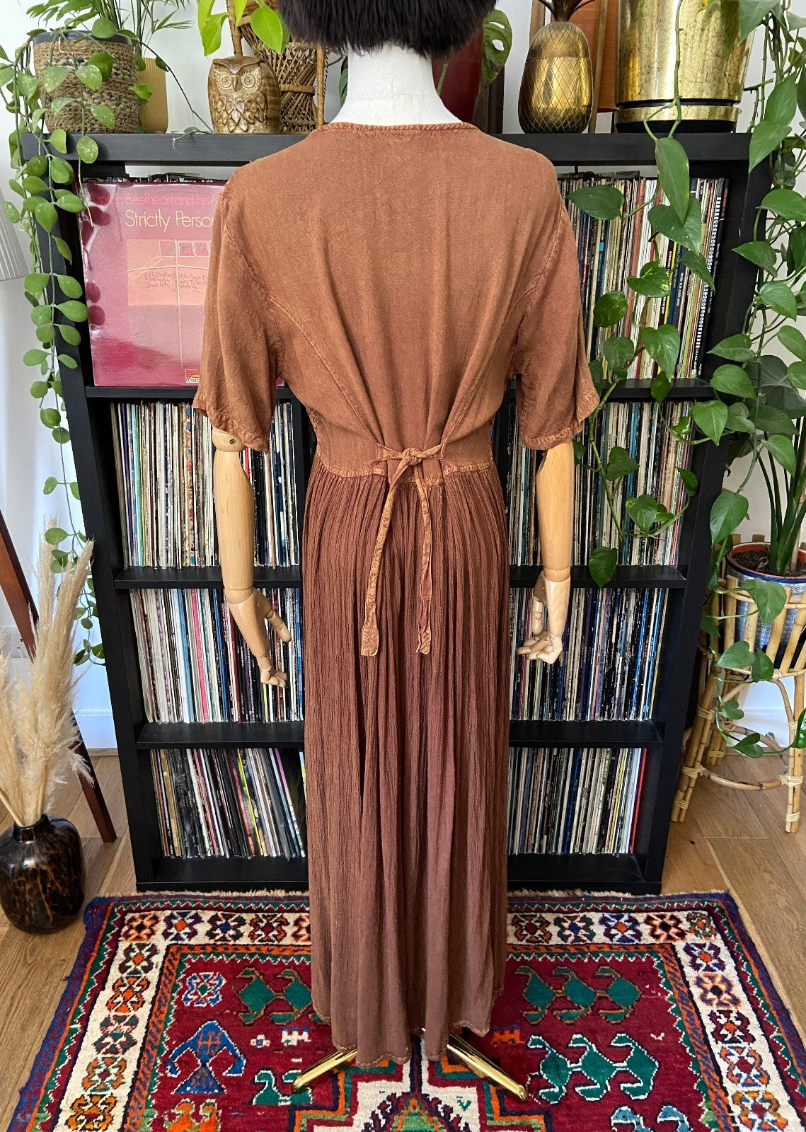 Vintage 1980s Brown Bohemian Hippie Dress