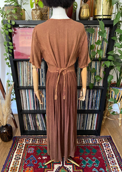 Vintage 1980s Brown Bohemian Hippie Dress