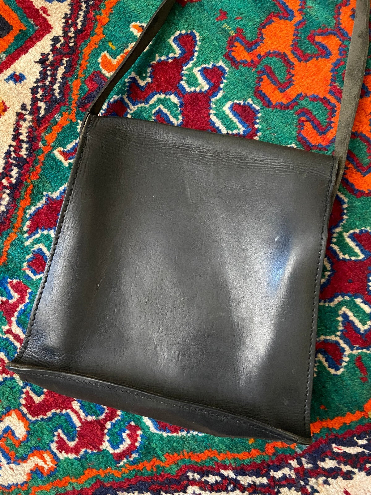 Vintage 1970s Black Leather Satchel Bag