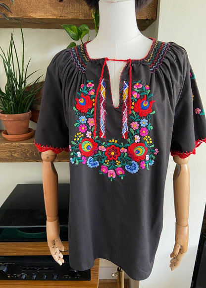 Vintage Black Hungarian Folk Blouse