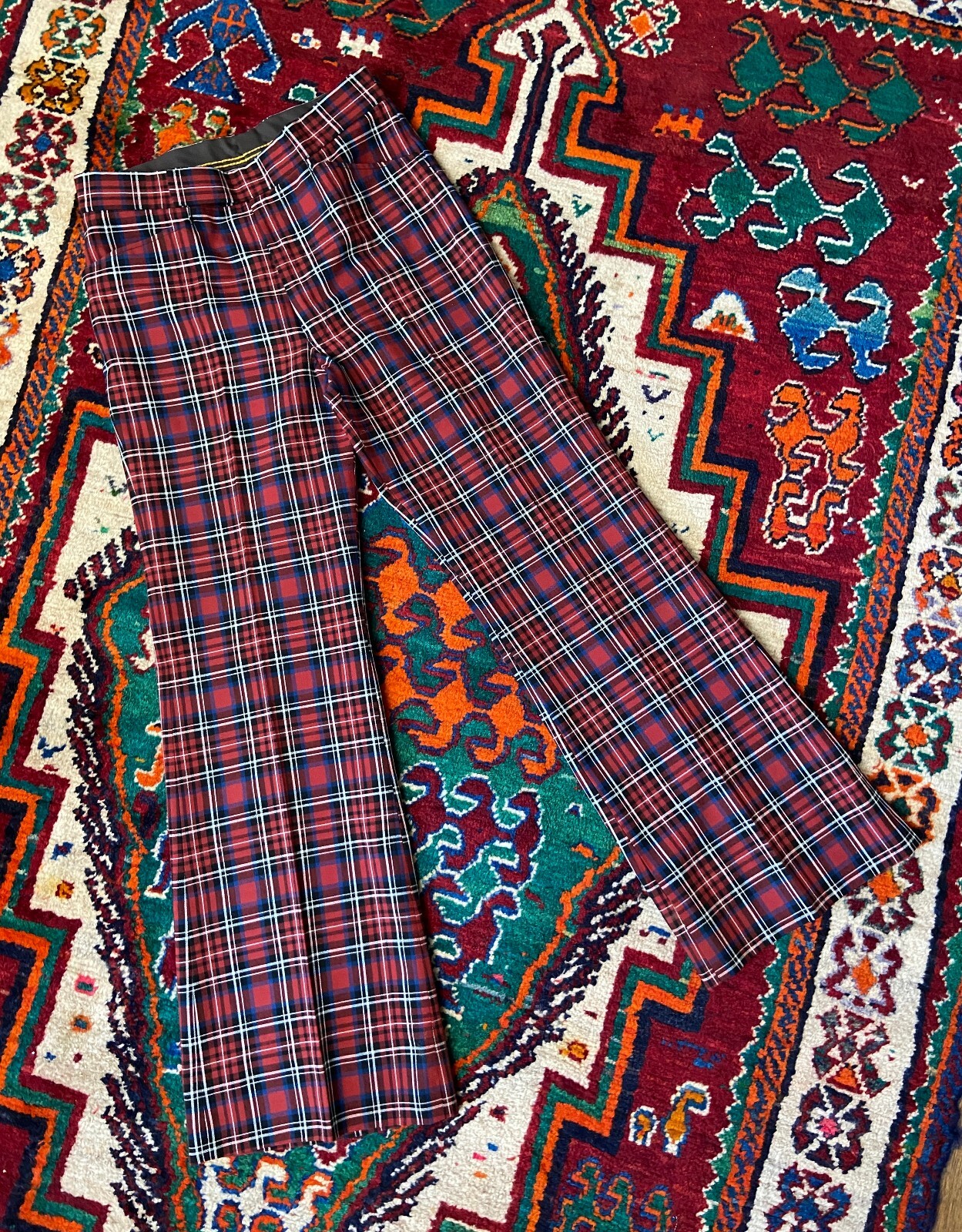 Vintage 1970s Flared Tartan Trousers W29 / L29.5