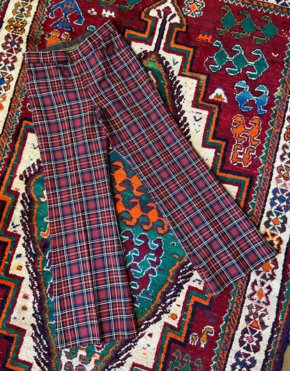 Vintage 1970s Flared Tartan Trousers W29 / L29.5
