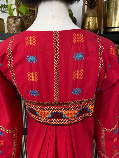 Vintage Red Embroidered Afghan Dress