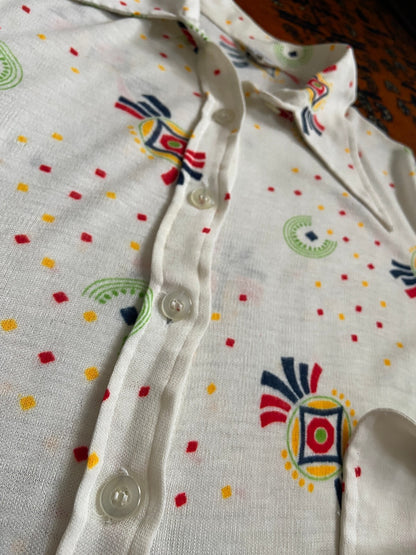 Vintage 1970s Cream Knit Dagger Collar Shirt