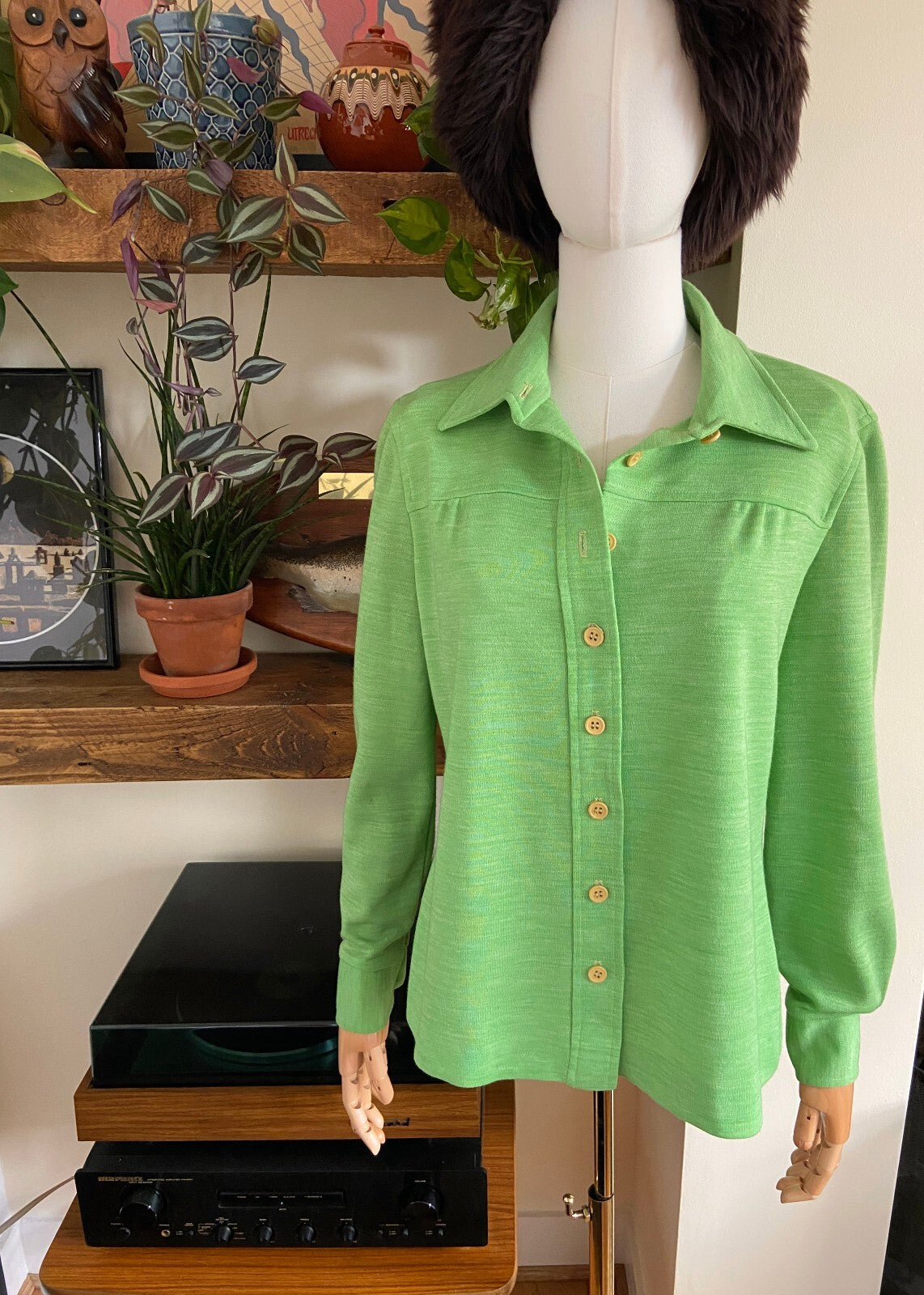 Vintage 1970s Green Thick Knit Shirt