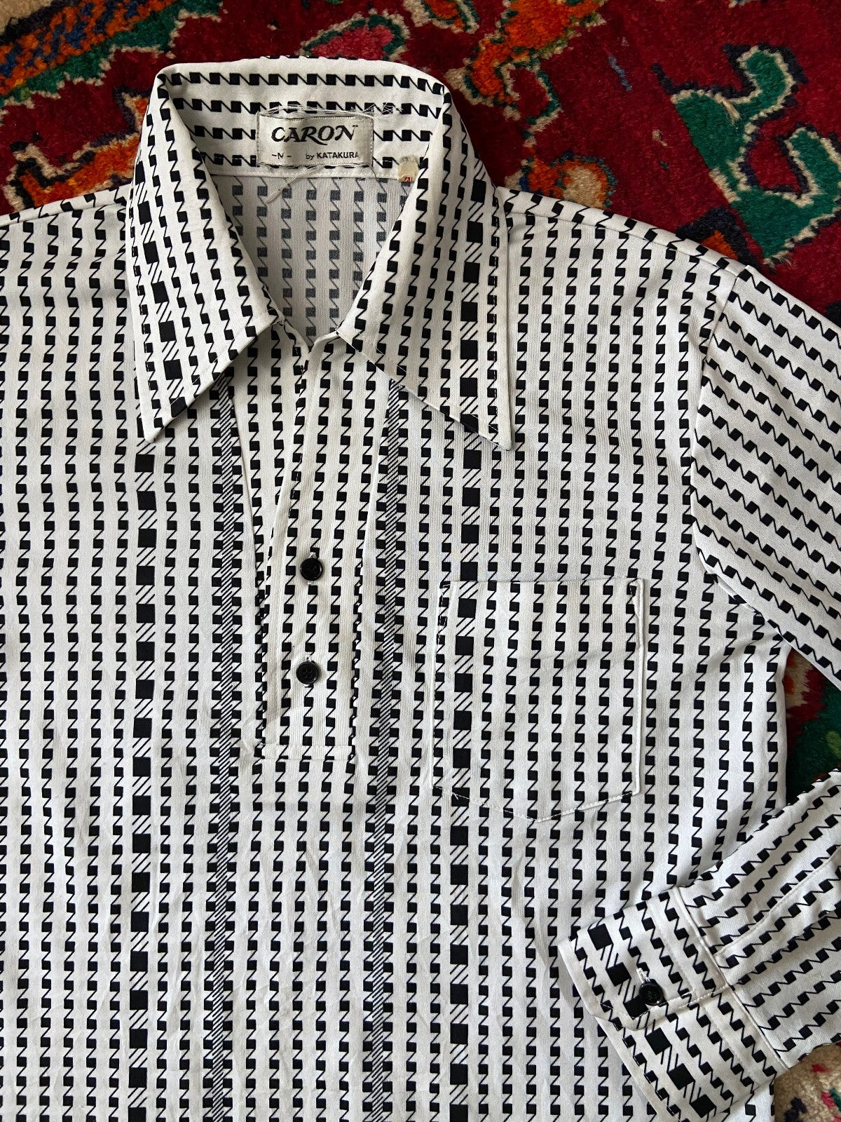 Vintage 1970s Japanese Geometric Patterned Jersey Top