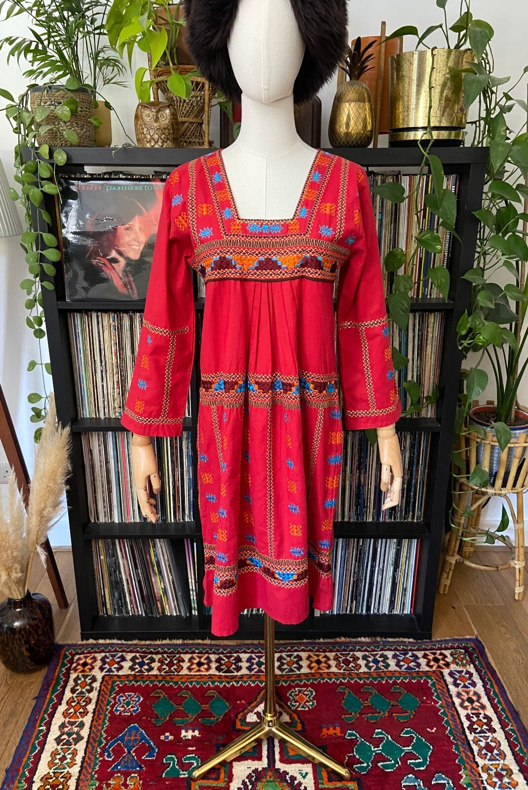 Vintage Red Embroidered Afghan Dress