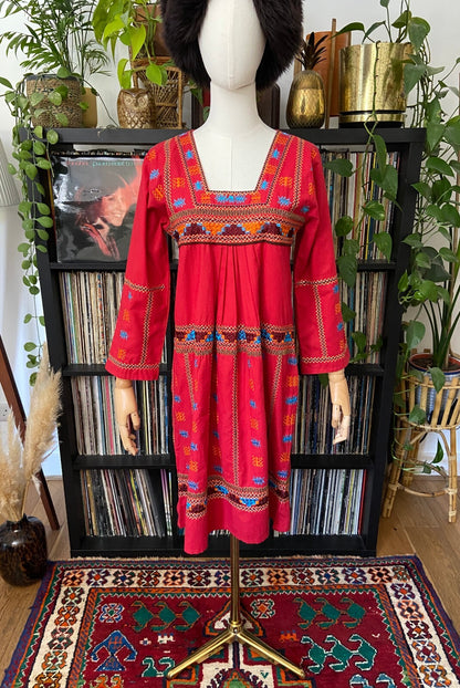 Vintage Red Embroidered Afghan Dress