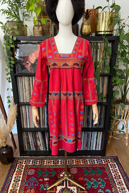 Vintage Red Embroidered Afghan Dress