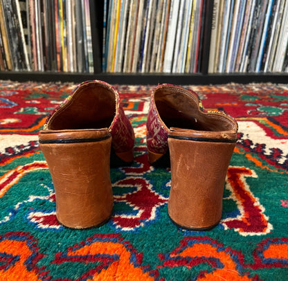 Vintage Rare 1970s Kilim Tapestry Heeled Mules UK 4.5 - 5