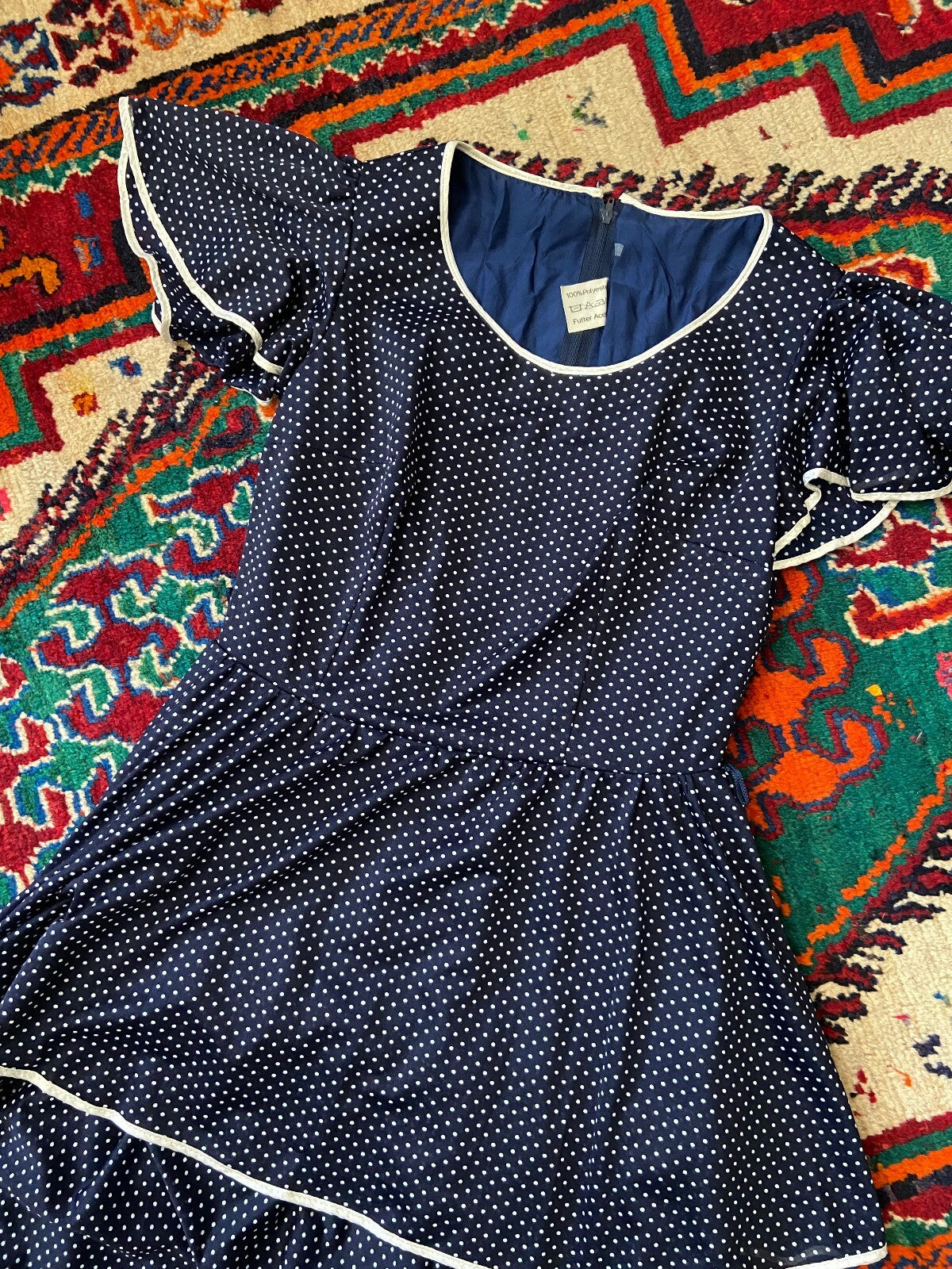 Vintage 1970s Navy Polka Dot Layered Dress