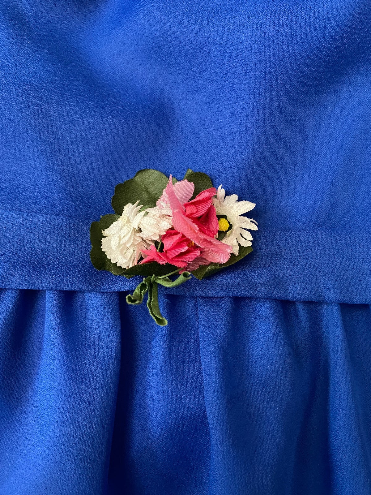 Vintage 1970s Blue Flower Sash Prairie Dress