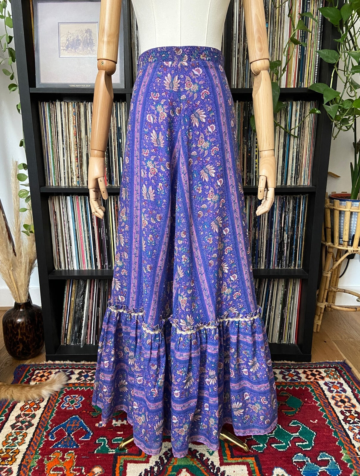Vintage 1970s Purple Print Maxi Prairie Skirt