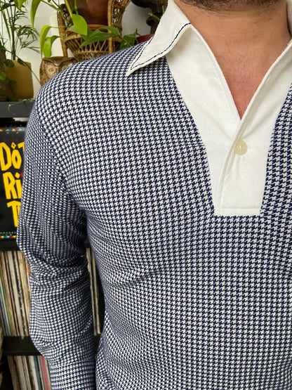 Vintage 1970s Japanese Houndstooth Jersey Top