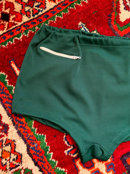 Vintage 1970s Green Zip Pocket Swim Shorts