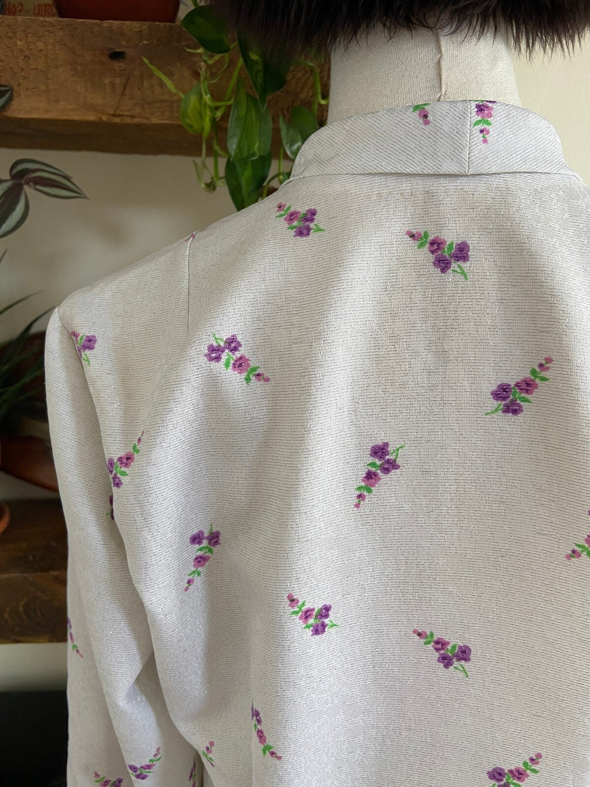 Vintage 1970s White & Silver Pussybow Blouse
