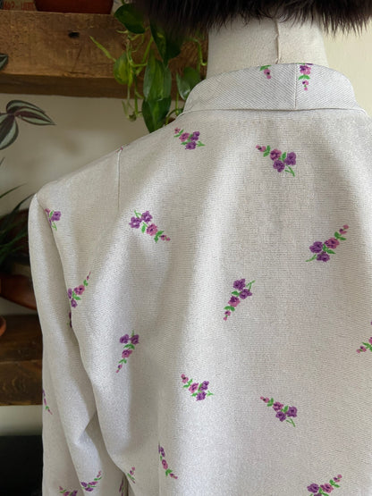 Vintage 1970s White & Silver Pussybow Blouse