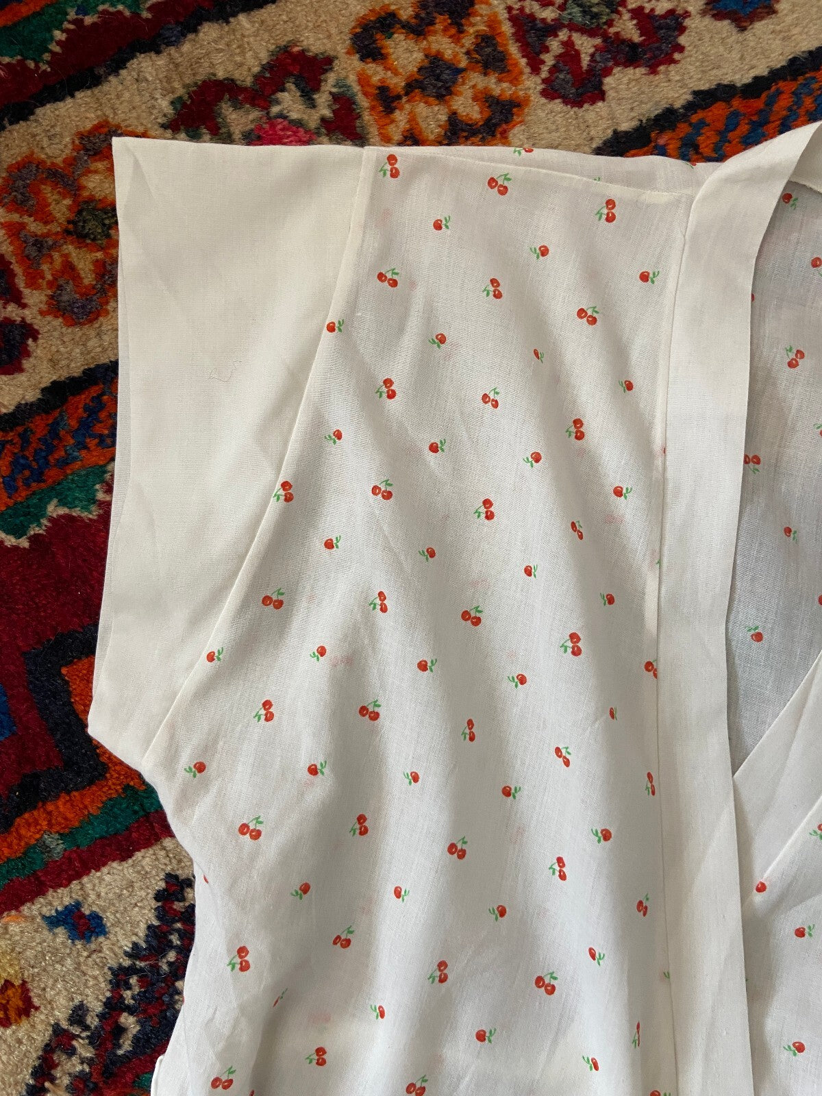 Vintage 1970s White Cherry Print Wrap Dress