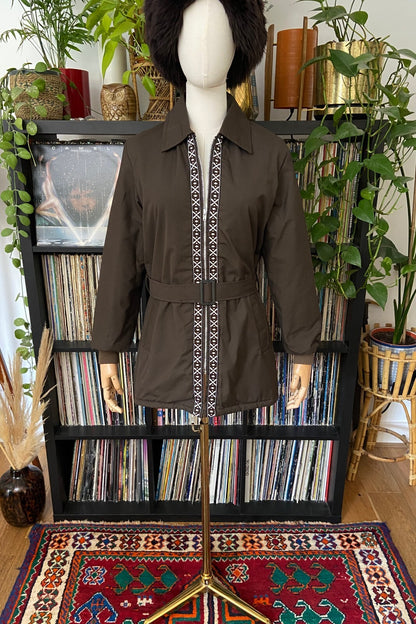 Vintage 1970s Brown Embroidered Raincoat