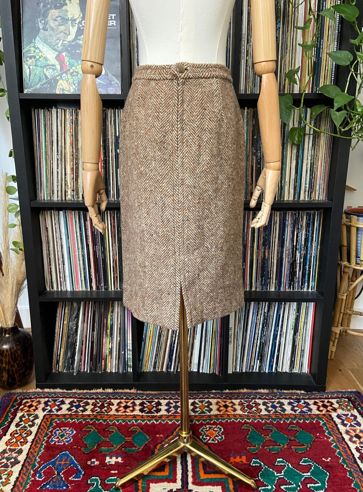 Vintage 1970s Beige Tweed Pencil Skirt
