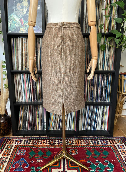Vintage 1970s Beige Tweed Pencil Skirt