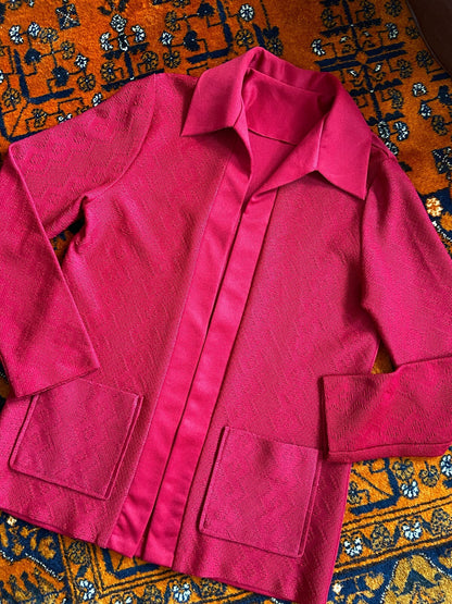 Vintage 1970s Burgundy Dagger Collar Cardigan
