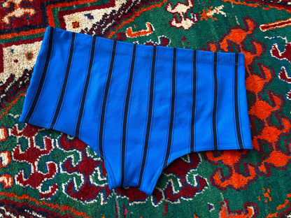 Vintage 1970s Blue Black Striped Swim Shorts
