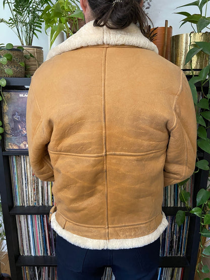Vintage Tan Sheepskin Bomber Jacket