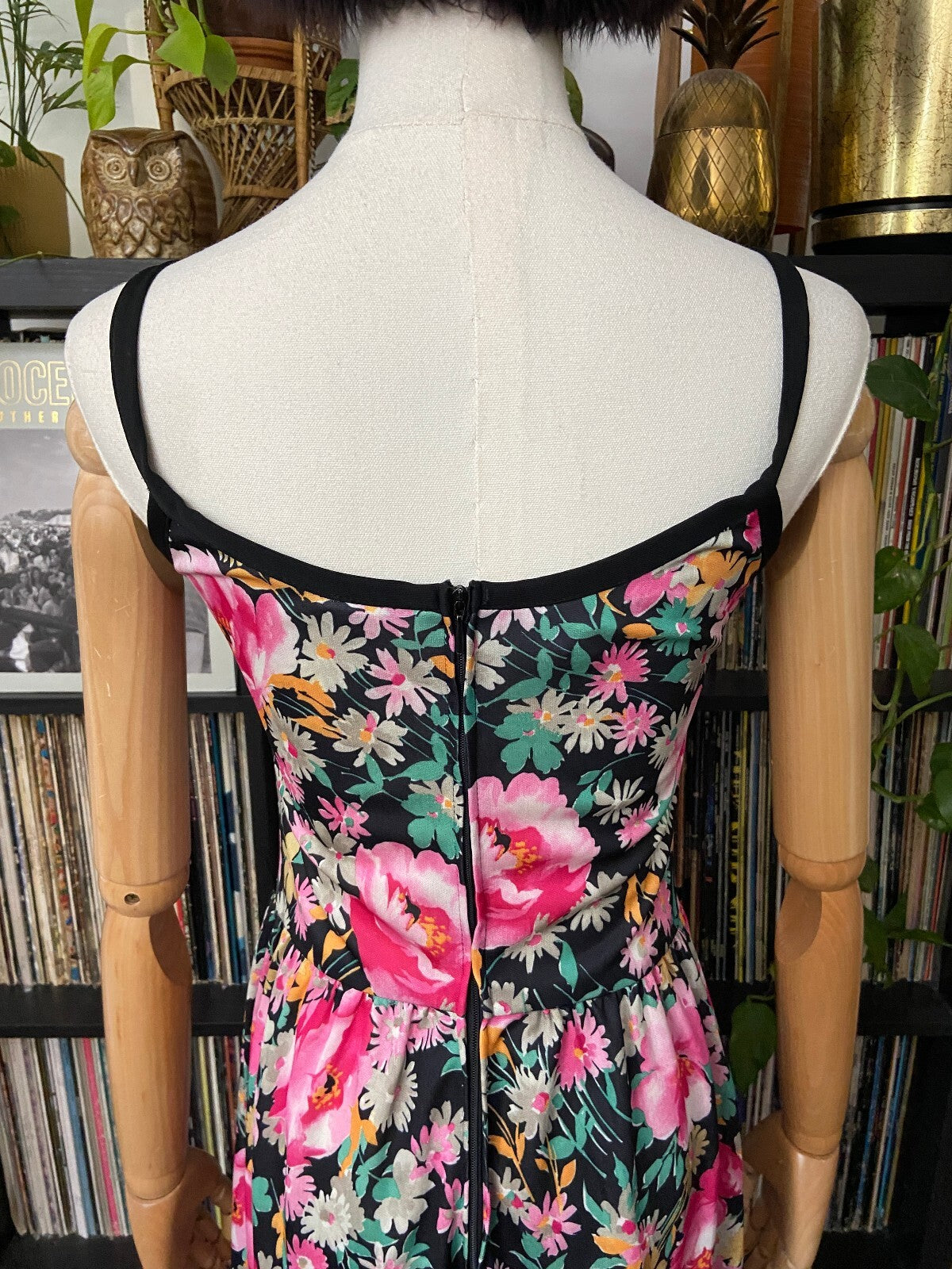 Vintage 1970s Pink Floral Sleeveless Maxi Dress