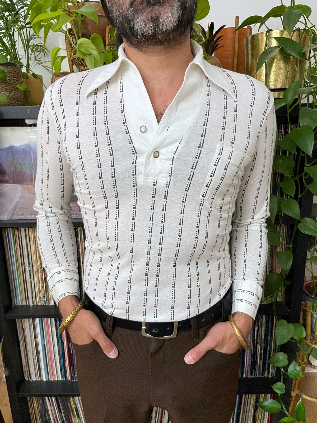 Vintage 1970s Japanese Soft Dagger Collar Jersey Top